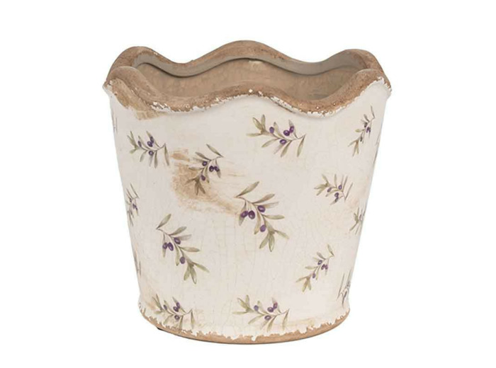 Pot de fleurs céramique motif olivier 16x15cm
