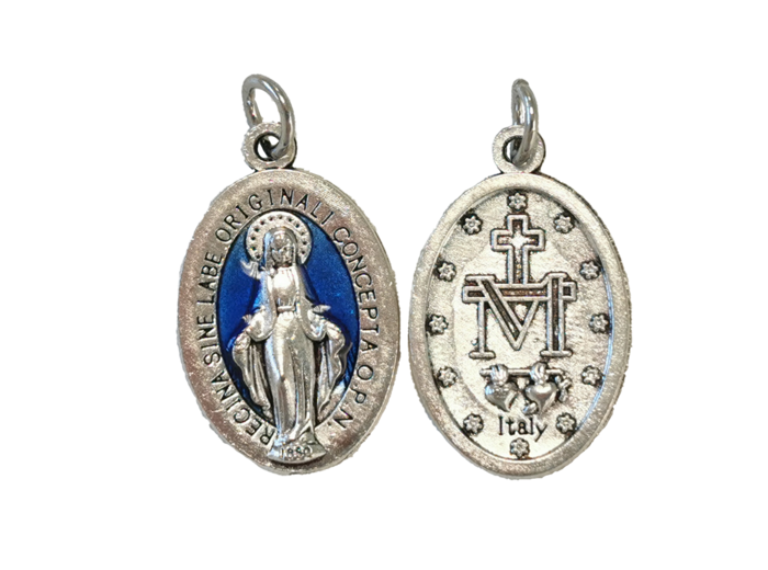 Médaille V.Miraculeuse ovale OX  22mm fond Bleu