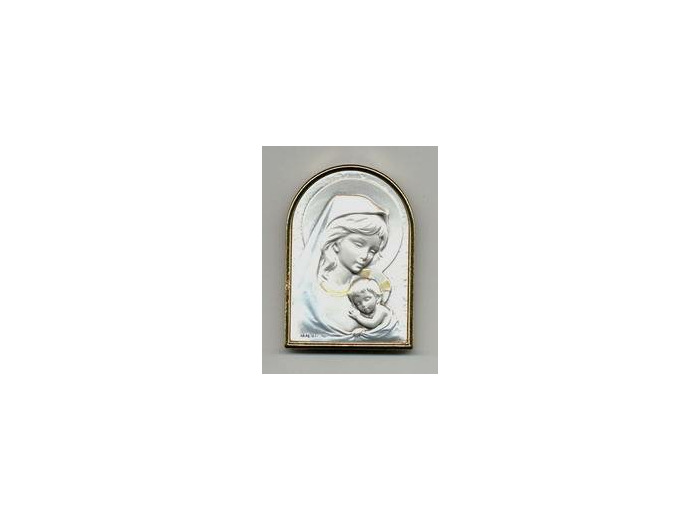 Plaque argent à poser 6x4cm ogive- Vierge+enfant