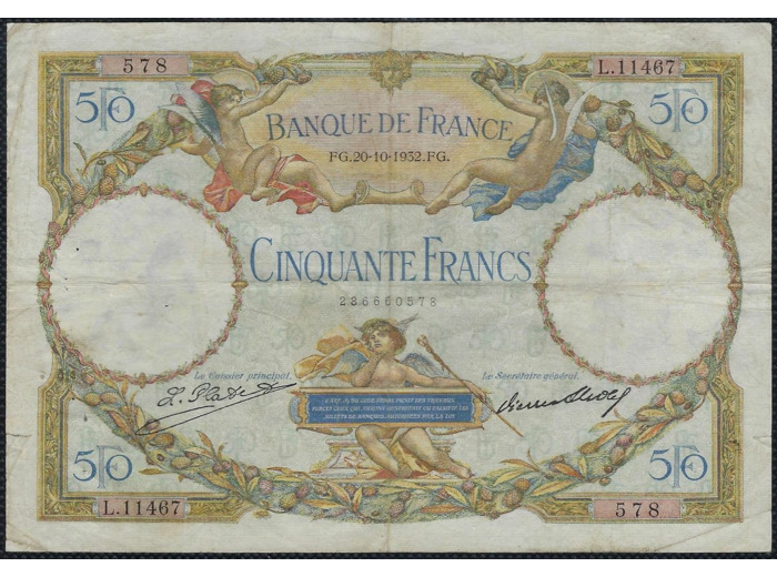 FRANCE 50 FRANCS L.O. MERSON 20-10-1932 L.11467 TB+