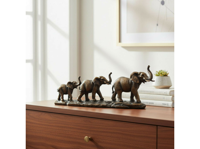 Déco famille 3 éléphants dorés 41x10x17cm