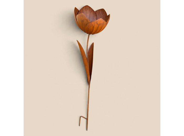 Tuteur Jardin Fleur ouverte fer rouille 38x38x144cm