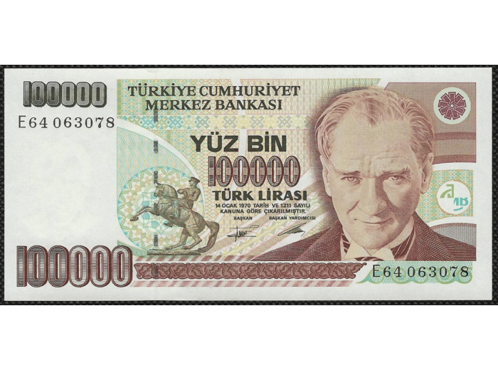 TURQUIE 100000 LIRA L.1970 (1991) Série E64 SPL (W205)