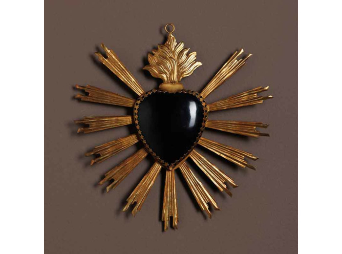 Suspension Ex-voto coeur noir 20x2x20cm