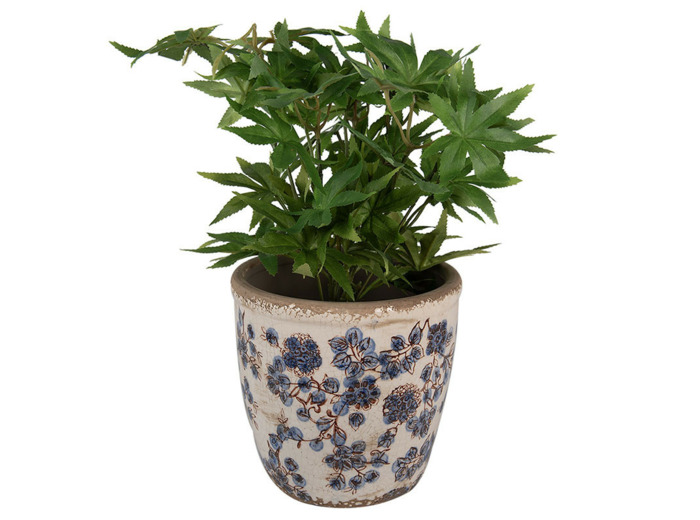 Pot de fleurs intérieur céramique beige bleu 16x16x17cm