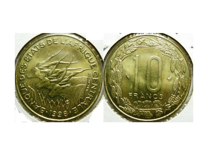 BANQUE DES ETATS DE L'AFRIQUE CENTRALE B.E.A.C 10 FRANCS 1998 SUP
