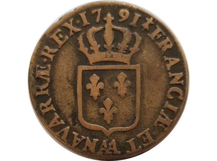 LOUIS XVI (1774-1792) 1 SOL 1791 AA (Metz) 2ème semestre TB+