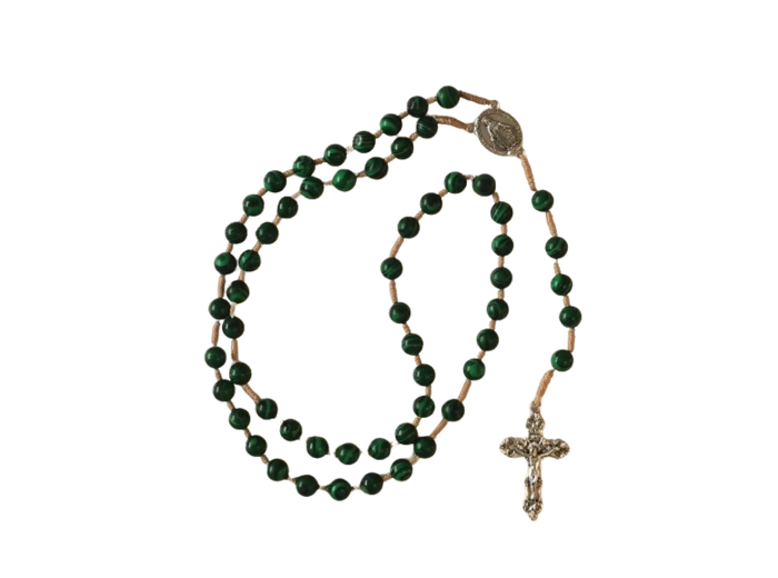 Chapelet sur Corde 8mm en pierre véritable coloris Malachite verte