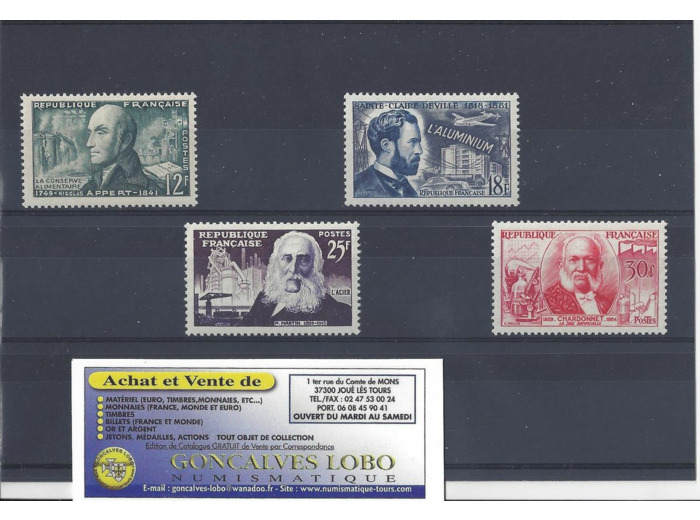 YVERT 1012 a 1017 INVENTEURS CELEBRES 1955 Serie 4 Timbres NEUF