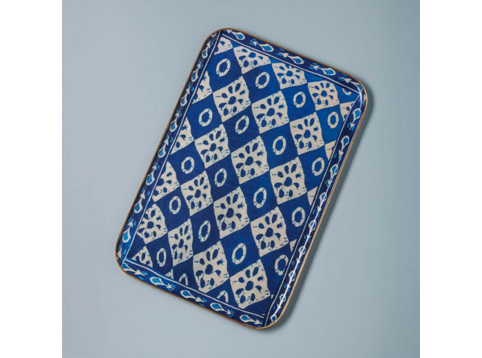 Grand plateau Bangalore fer bleu 32x50cm