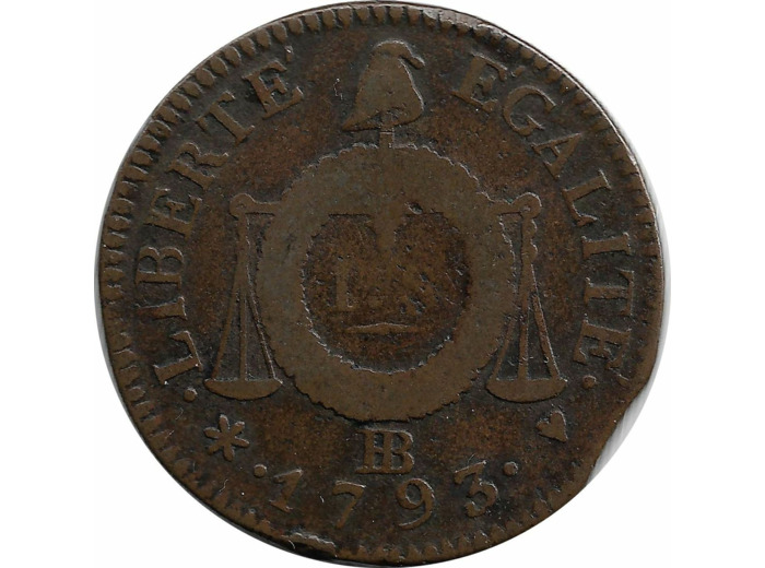 LOUIS XVI (1774-1793) 1 SOL AUX BALANCES 1793 BB (STRASBOURG) TB