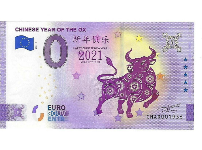 CHINE 2021-1 CHINESE YEAR OF THE OX BILLET SOUVENIR 0 EURO TOURISTIQUE NEUF