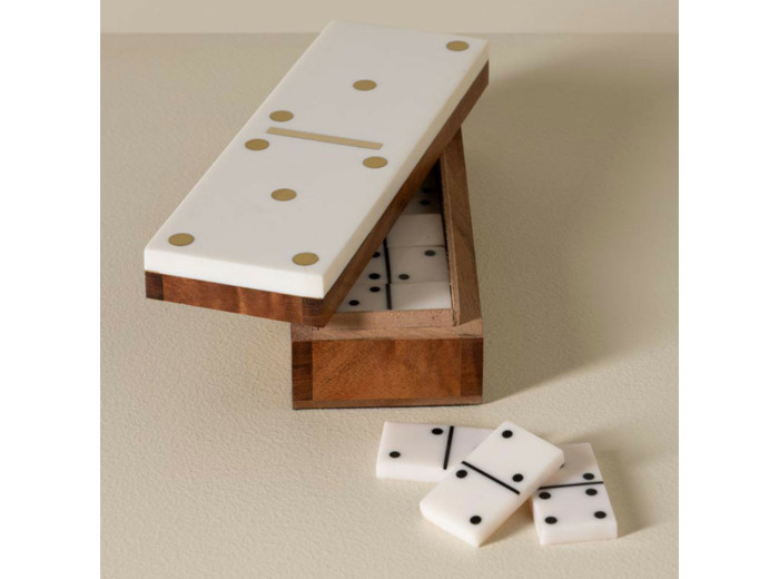 Boîte jeux acacia laiton 20x5x7cm