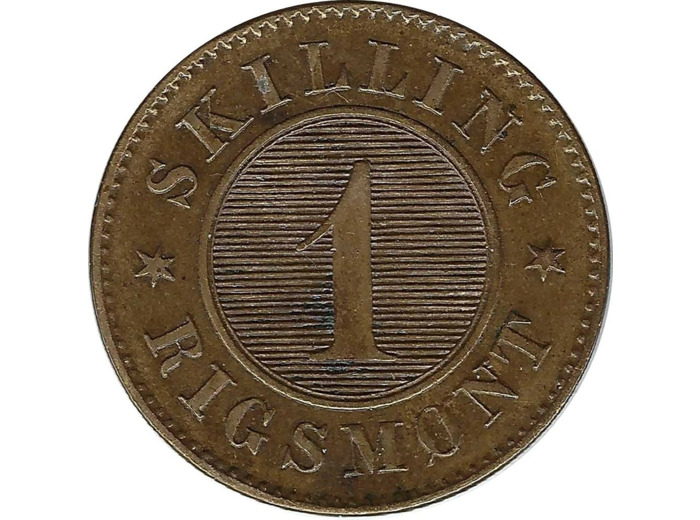 DANEMARK 1 SKILLING RIGSMONT CRISTIAN IX 1872 TTB