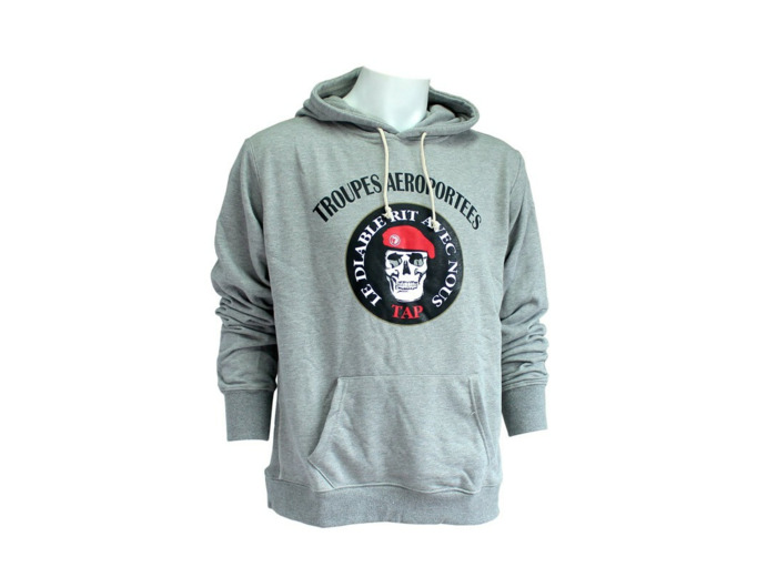 Sweat gris TAP à capuche "Le Diable rit avec nous"