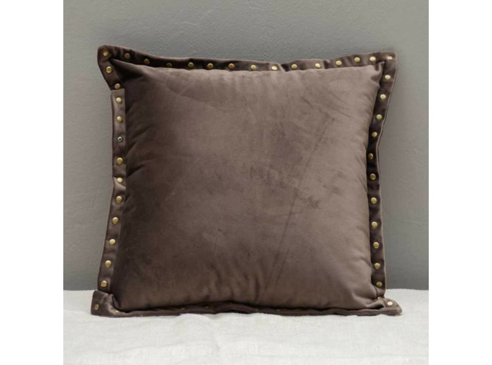 Coussin velours gris et clous dorés 45x45cm