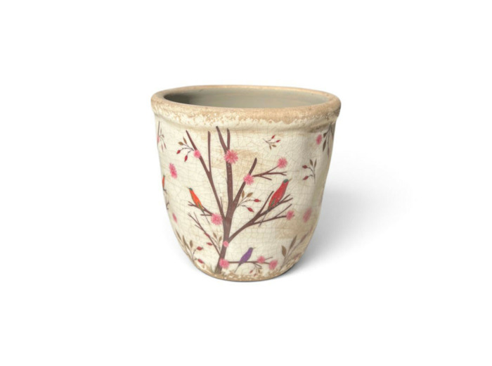 Pot de fleurs marron rose céramique 11x10x10cm