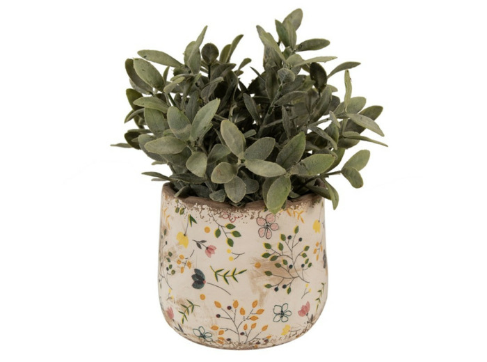 Pot fleuri champêtre beige jaune 14x12cm