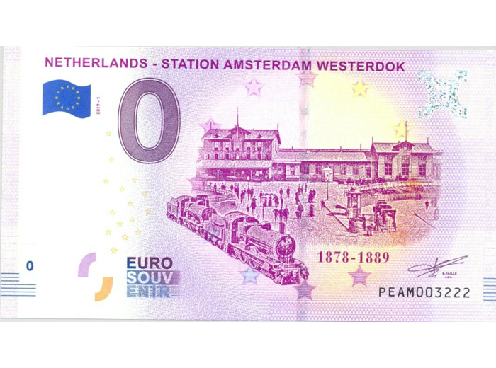 PAYS-BAS 2019-1 STATION AMSTERDAM WESTERDOK BILLET SOUVENIR 0 EURO