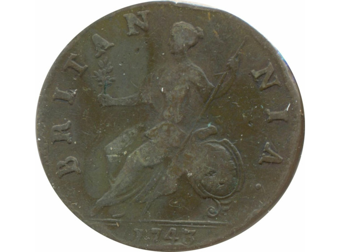 GRANDE BRETAGNE 1/2 PENNY GEORGES II 1743 TB+