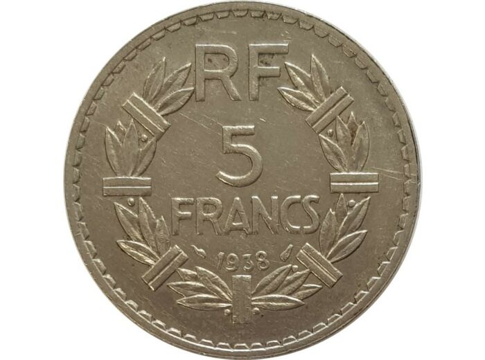 FRANCE 5 FRANCS LAVRILLIER NICKEL 1938 TTB+(G760)