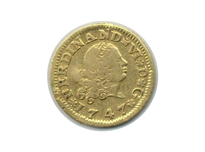 ESPAGNE 1/2 ESCUDO OR 1747 S FERDINAND VI (Séville) TTB- (W373) Gold Oro