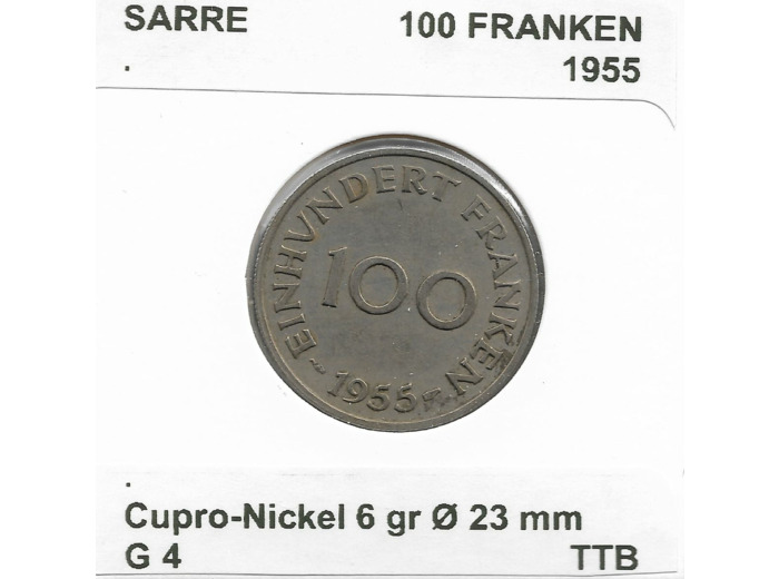 SARRE 100 FRANKEN 1955 TTB