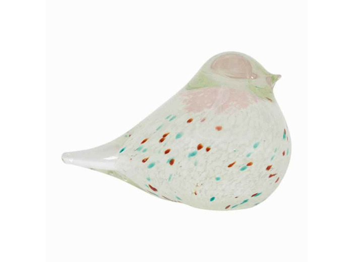 Presse papier oiseau verre blanc vert rose 11x7x6cm