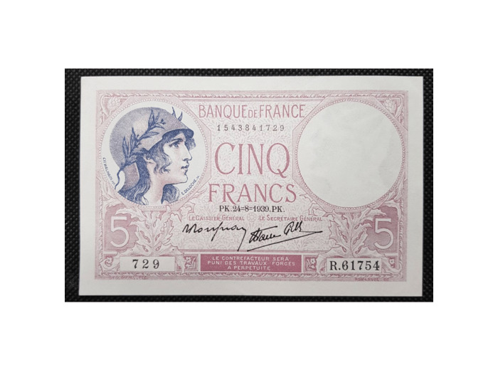 FRANCE 5 FRANCS VIOLET 24-8-1939 R.61754 SPL F 04/07