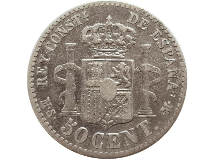 ESPAGNE 50 CENTIMOS 1880 MSM TB+ (W685)