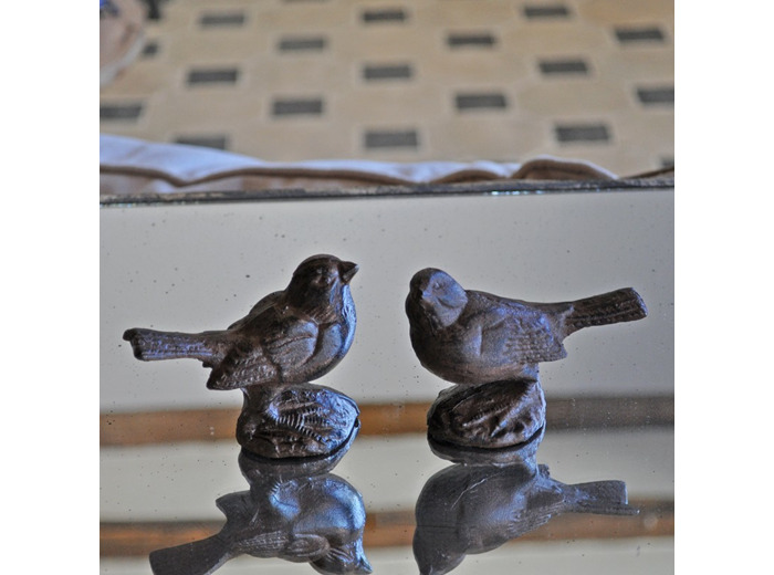 Ensemble couple oiseaux fonte à poser 10x4x8cm