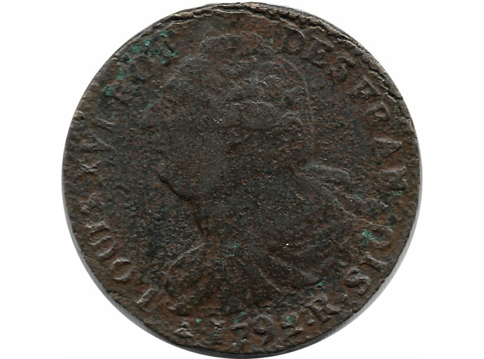 FRANCE LOUIS XVI 2 SOLS FRANÇOIS 1792 R (Orléans) 22gr95 TB