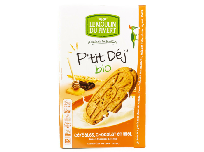 Biscuits P'tit Déj Céréales Chocolat Miel Bio 190g