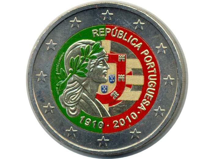 PORTUGAL 2010 2 EURO COLORISEE 100 ANS REPUBLIQUE SUP