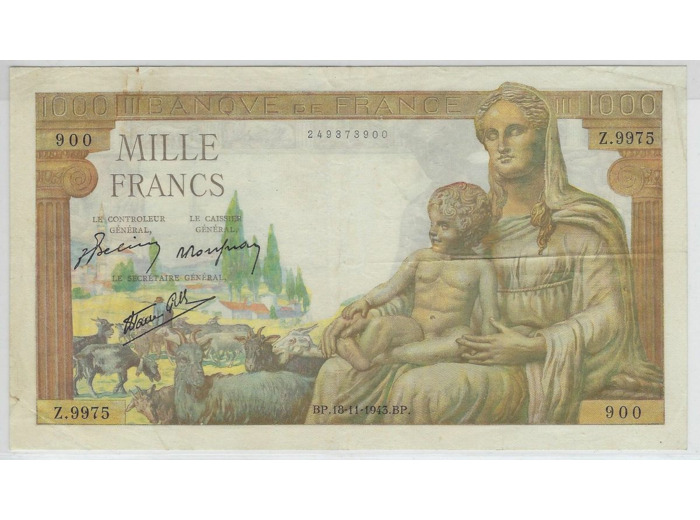 FRANCE 1000 FRANCS DEESSE DEMETER 18-11-1943 Z.9975 TTB