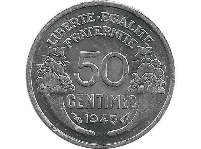 FRANCE 50 CENTIMES MORLON ALU 1945 SUP-