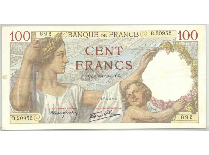 FRANCE 100 FRANCS SULLY SERIE B.20952 17-4-1941 SUP