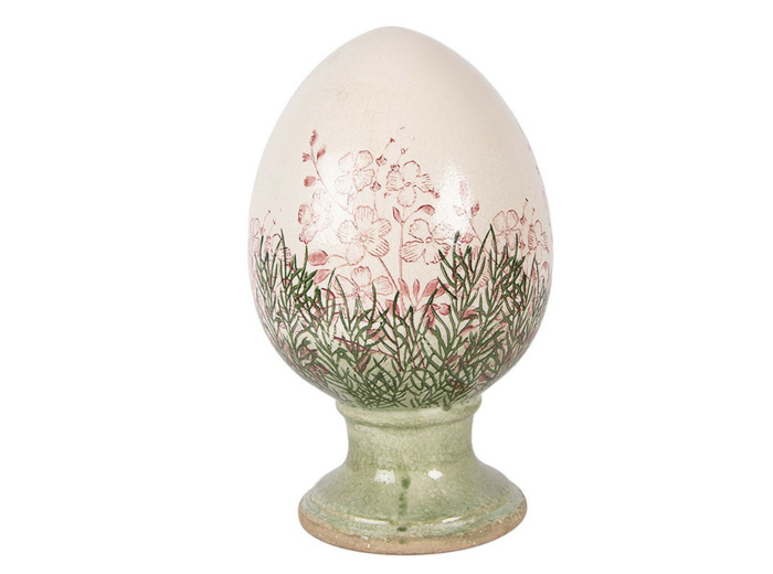 Décoration œuf sur pied céramique beige vert 15x15x24cm