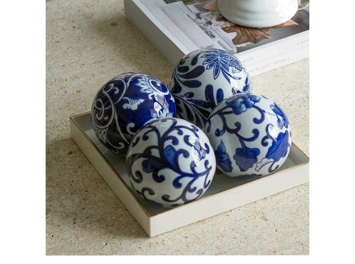 Ensemble 4 boules décoratives bleue blanche 10cm