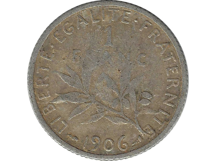 FRANCE 1 FRANC SEMEUSE ROTY ARGENT 1906 TB-