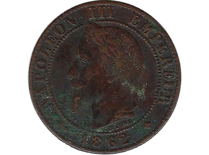 FRANCE 1 CENTIME NAPOLEON III 1862 petit BB (Strasbourg) TTB- (G87)
