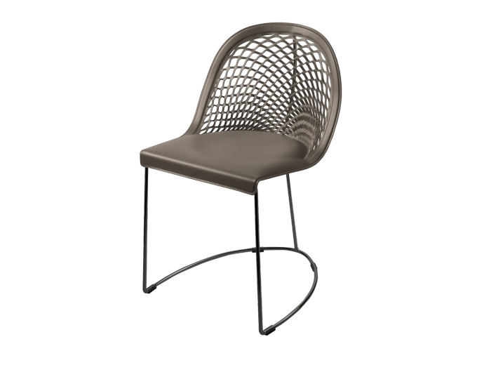 Chaise cuir véritable GILY Taupe structure nickel noir