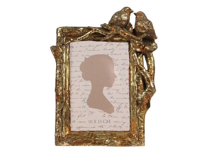 Cadre photo oiseaux dorés 22x17x4cm