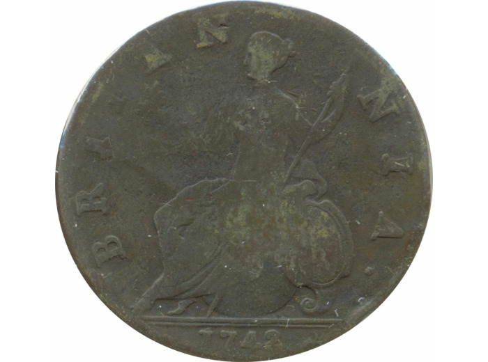 GRANDE BRETAGNE 1/2 PENNY GEORGES II 1742 2/0 OVERDATE TB