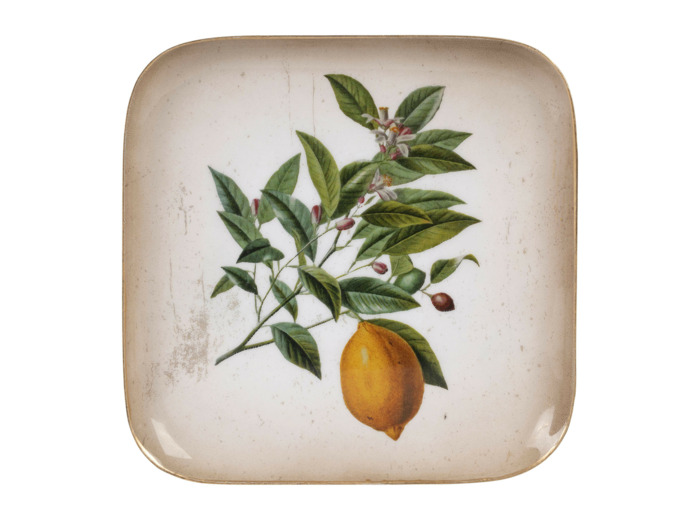 Plateau citronnier vert jaune métal 16x16x2cm