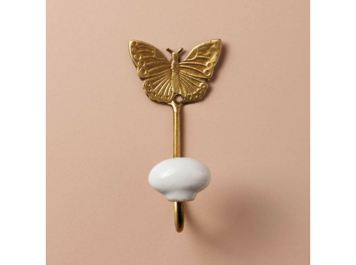 Crochet blanc doré papillon fer 10x5cm