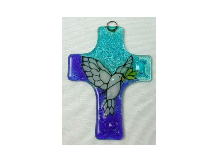 Croix en verre 8x12cm- COLOMBE bleue