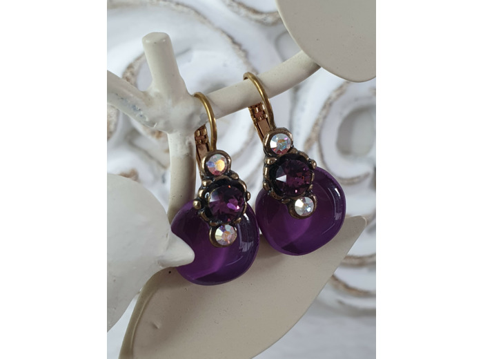 BOUCLES D'OREILLES DORMEUSES STRASS VIOLINE