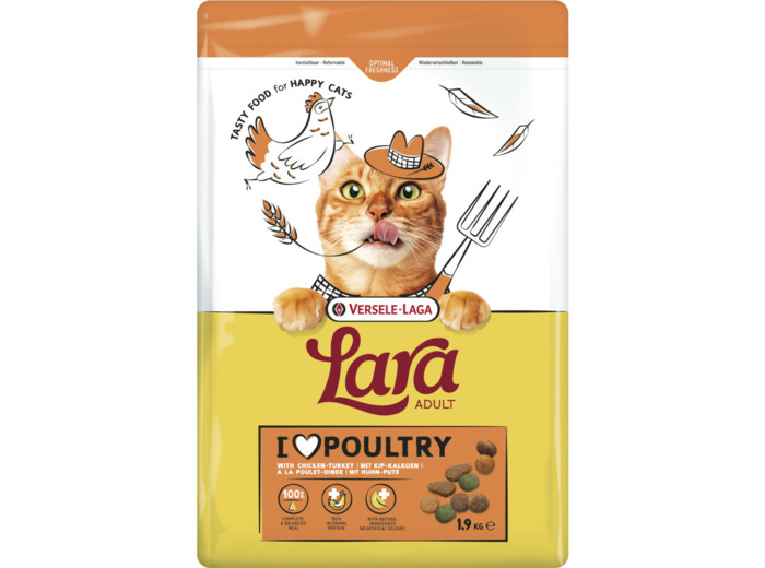 Croquettes LARA, Poulet & Dinde pour chats adultes - 1.9KG