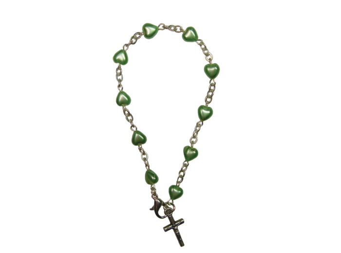Bracelet Dizainier Perles Sur Chaîne Argentée COEUR VERT